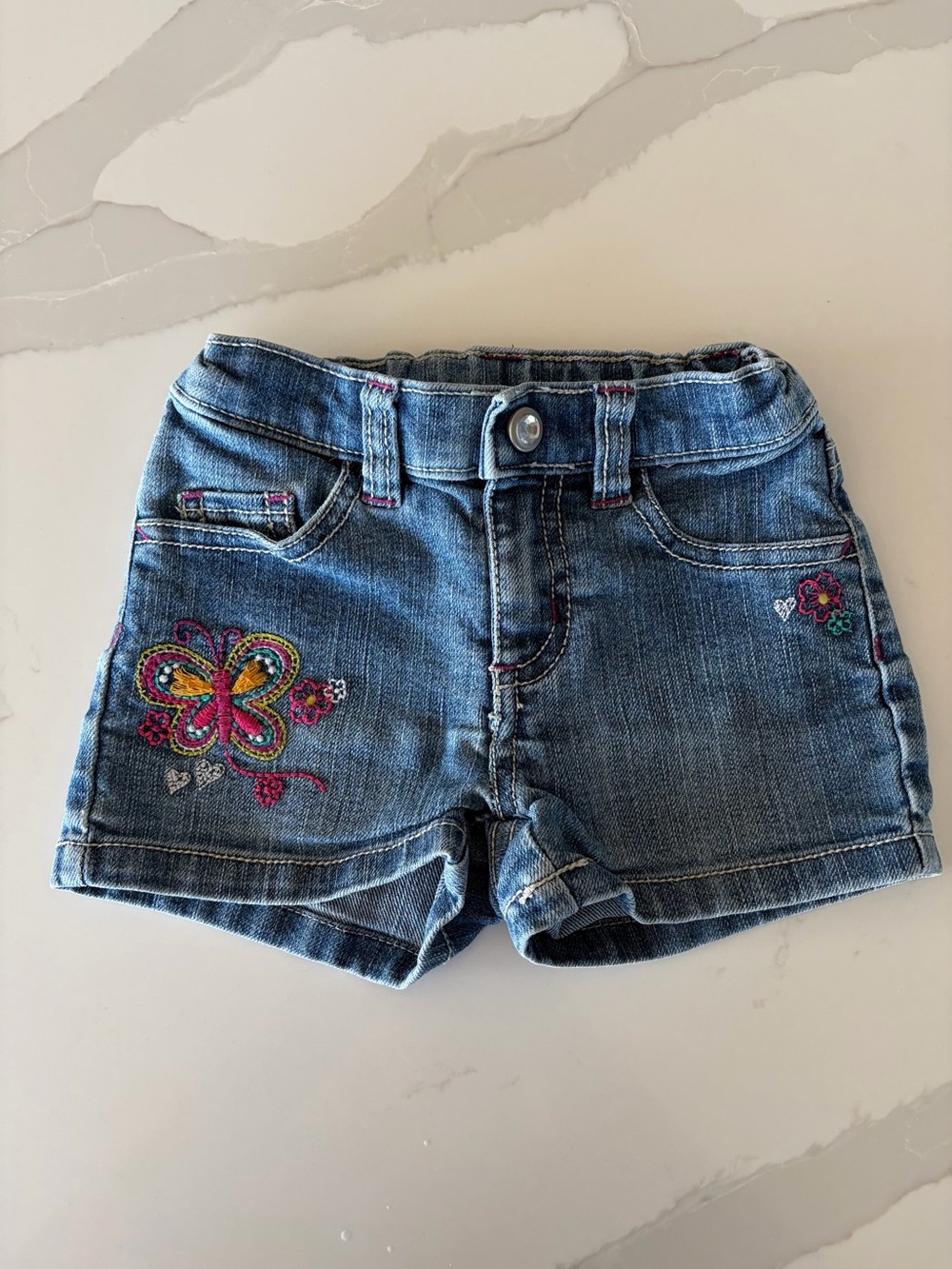 Sonoma Life + Style Girls Y2K Butterfly Floral Embroidered Denim Shorts 2T